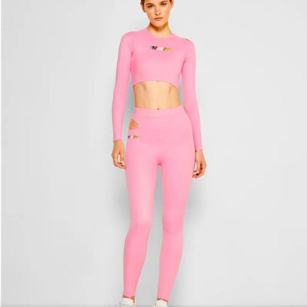 Fiorucci Pink Mono Crop Top & Leggings Set small